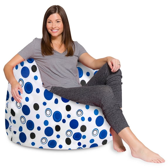 Posh Creations Bean Bag Chair, Adults, Kids, 4 ft, Blue Canvas Bubbles on White