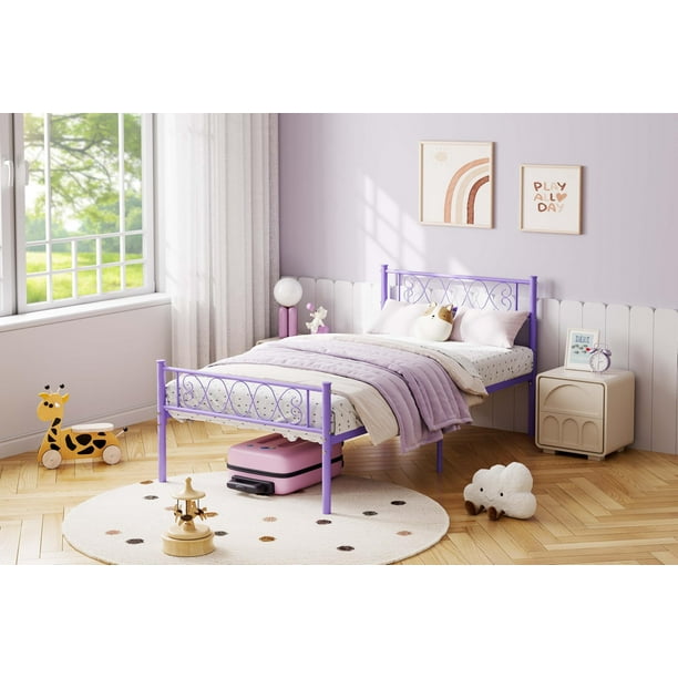 Yeshouse cama moderna de metal individual/king con cabecero y piecero, 35cm de almacenamiento, soporte de lamas resistente, sin somier, fácil montaje