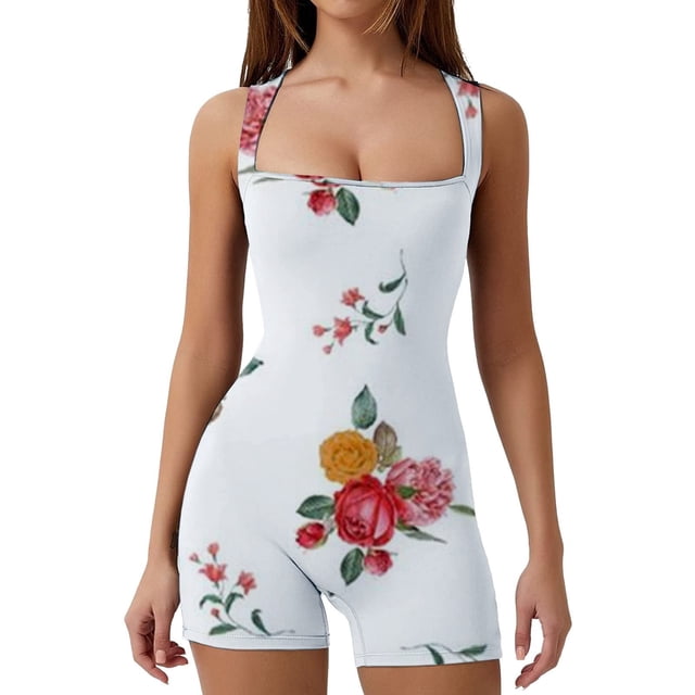 LOVZFMLL Justaucorps Aguichant pour Femmes Débardeur à Bretelles Bodycon Extensible Combishort Blanc TG