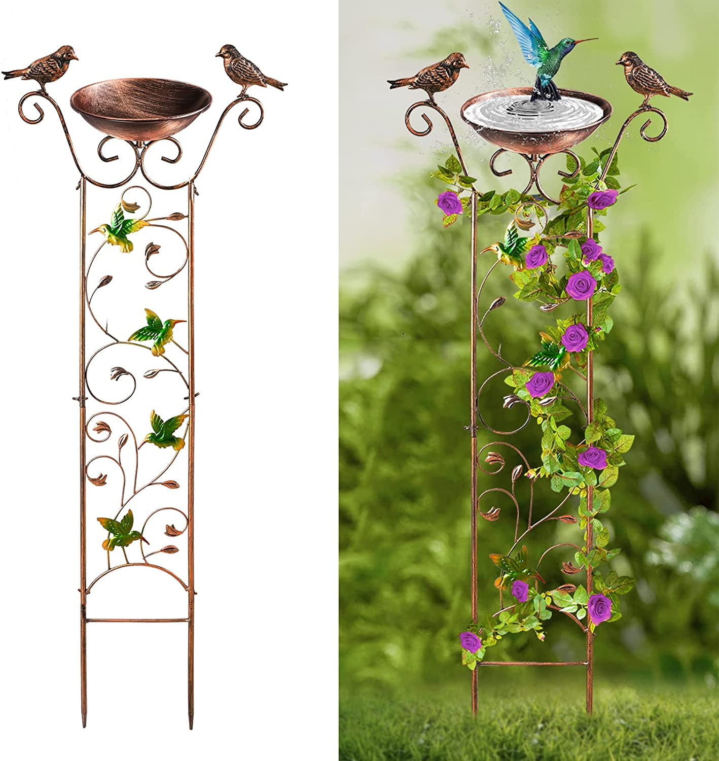 PENGRUITA Bird Bath with Garden Trellis for Climbing Plants Outdoor 2