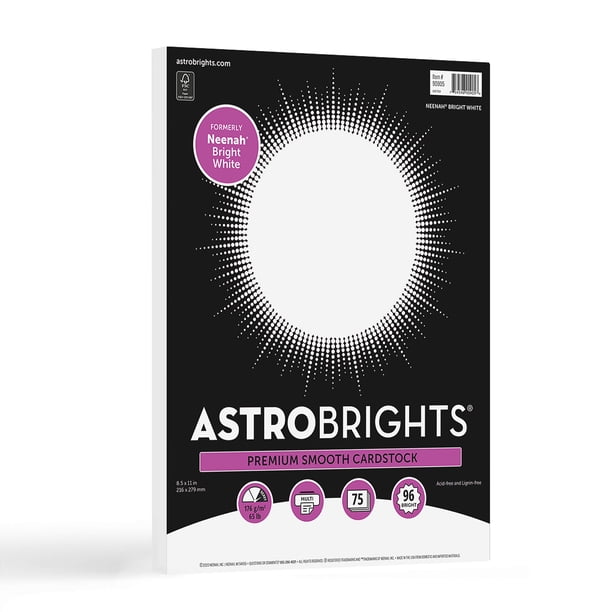Astrobrights/Neenah Cartulina blanca brillante 8.5"" x 11"" 65 lb/176 g/m² Blanco 75 hojas (90905-02) - El embalaje puede variar