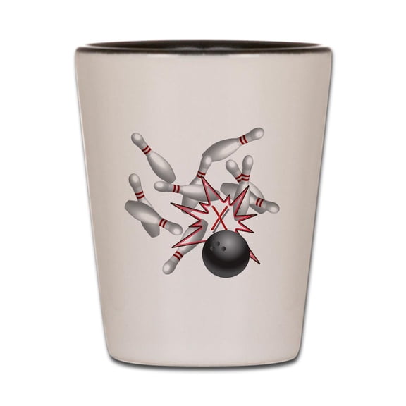 CafePress - Bowling - White/Black Shot Glass, Unique and Funny Shot Glass