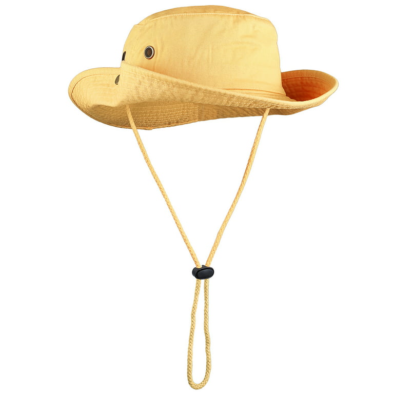 Falari Wide Brim Hiking Fishing Safari Boonie Bucket Hats 100% Cotton UV Sun Protection for Men Women Outdoor Activities L/XL Yellow, adult Unisex