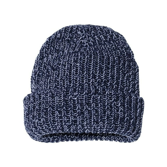 COUVER Unisex Blaze Chunky Cuffed Knit Roll Up Beanie Cap - 12'' 100% Acrylic Hat, Navy/ White, One Size, 1 Piece