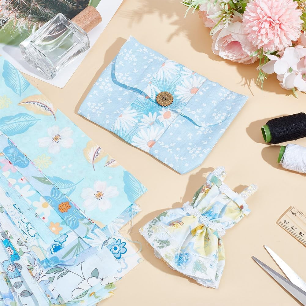 40Pcs Fabric Jelly Rolls 100% Cotton Quilting Fabric 39x2.6 Inch Flower Pattern Fabrics Strips Precuts Quilt Strips for Blanket Upholstery Home Decor and Purse Making Blue