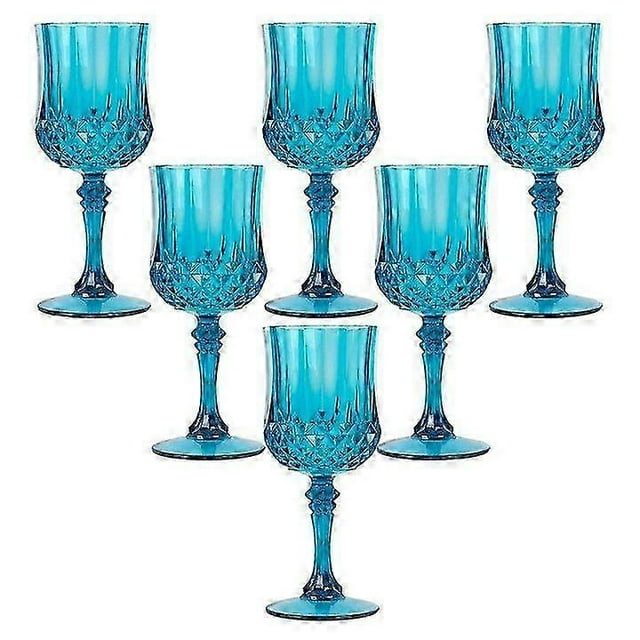 6 Disposable 8 Ocean Cut Goblets Plastic Wine Glasses Party Events Tableware Decorations