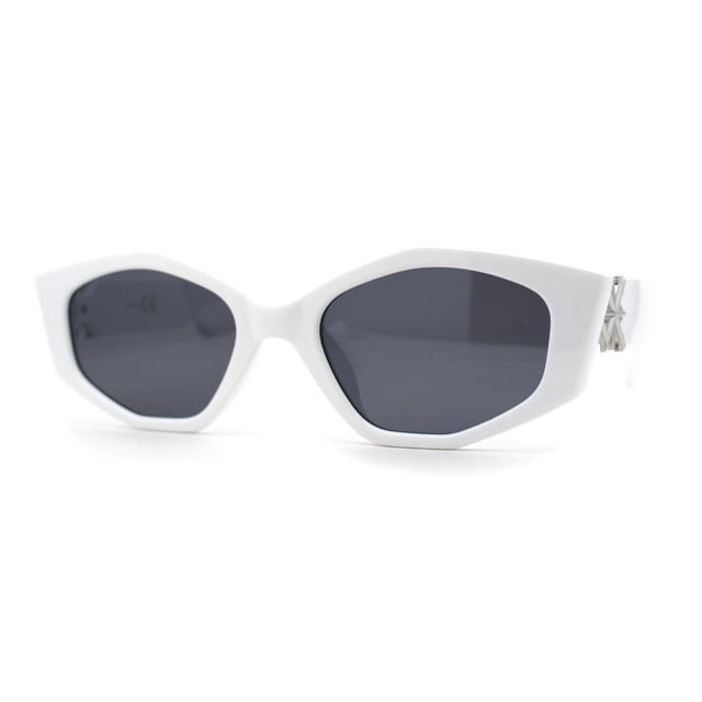 Womens Celtic Cross Motif Hinge Mod Geometric Cat Eye Sunglasses White Black