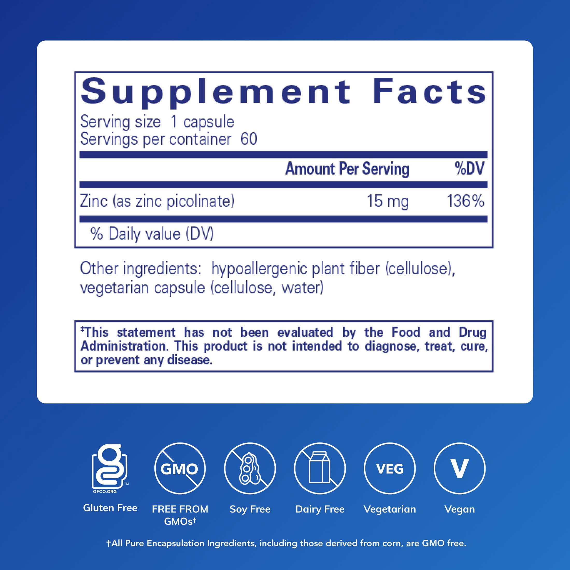 Pure Encapsulations Zinc 15 mg, Supports Immune System*, 60 Count