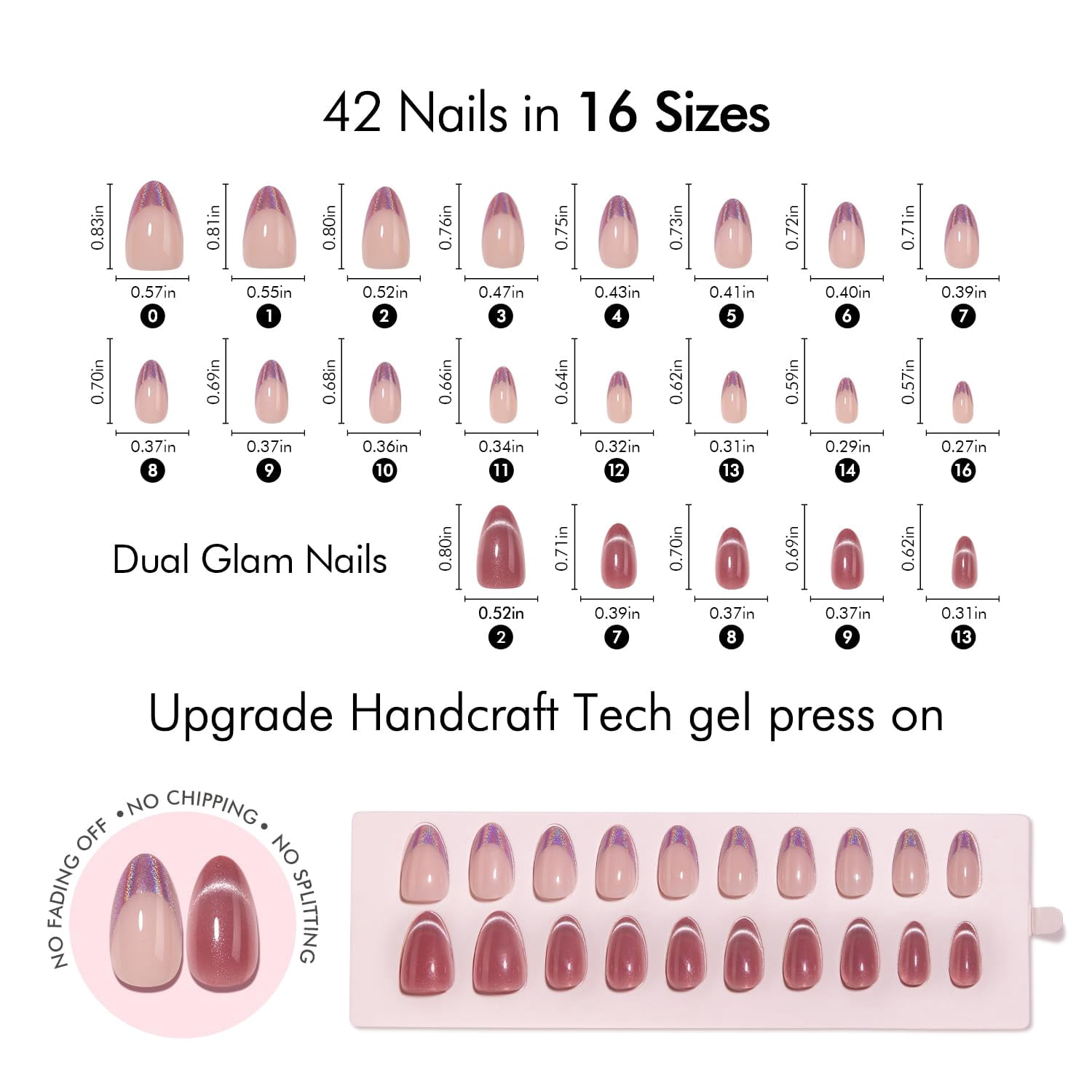 VSALON Short Almond Press-On Nails, 42 Count (Pack of 1), French Tip & Cat Eye, Cream Finish, Plastic, 16 Sizes & 10 Alternative Nails, UV Glue, Easy Tabs, Remover (Rose Sweetheart)