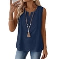 thumbnail image 3 of JJHGVB Cotton Linen Tops for Women Crewneck Thick Strap Tank Tops for Women Camisole Top Womens Tops Dressy Casual Sports Workout Tank Casual Basic Top Fitted Cami Vest Tops for Women A2-Navy 2XL, 3 of 3