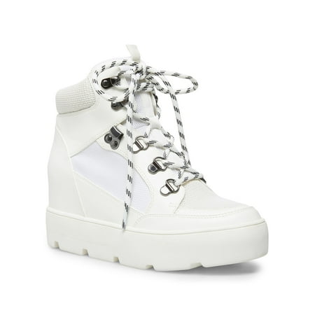 

MADDEN GIRL Womens White 1 Platform Hidden Heel Glitter Negan Round Toe Wedge Lace-Up Athletic Sneakers 7.5 M