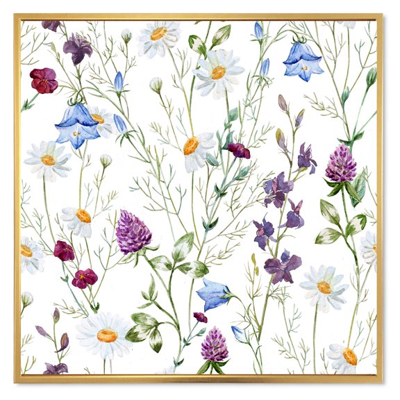 Designart 'Wildflowers Clover Bell and Chamomile I' Traditional Framed Canvas Wall Art Print