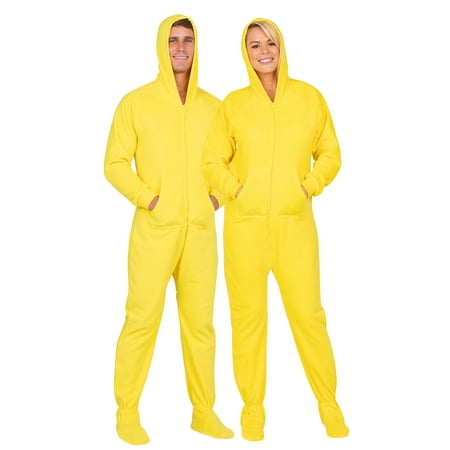 

Footed Pajamas - Lemon Yellow Adult Hoodie Fleece One Piece - Adult - Large (Fits 6 0 - 6 4 )