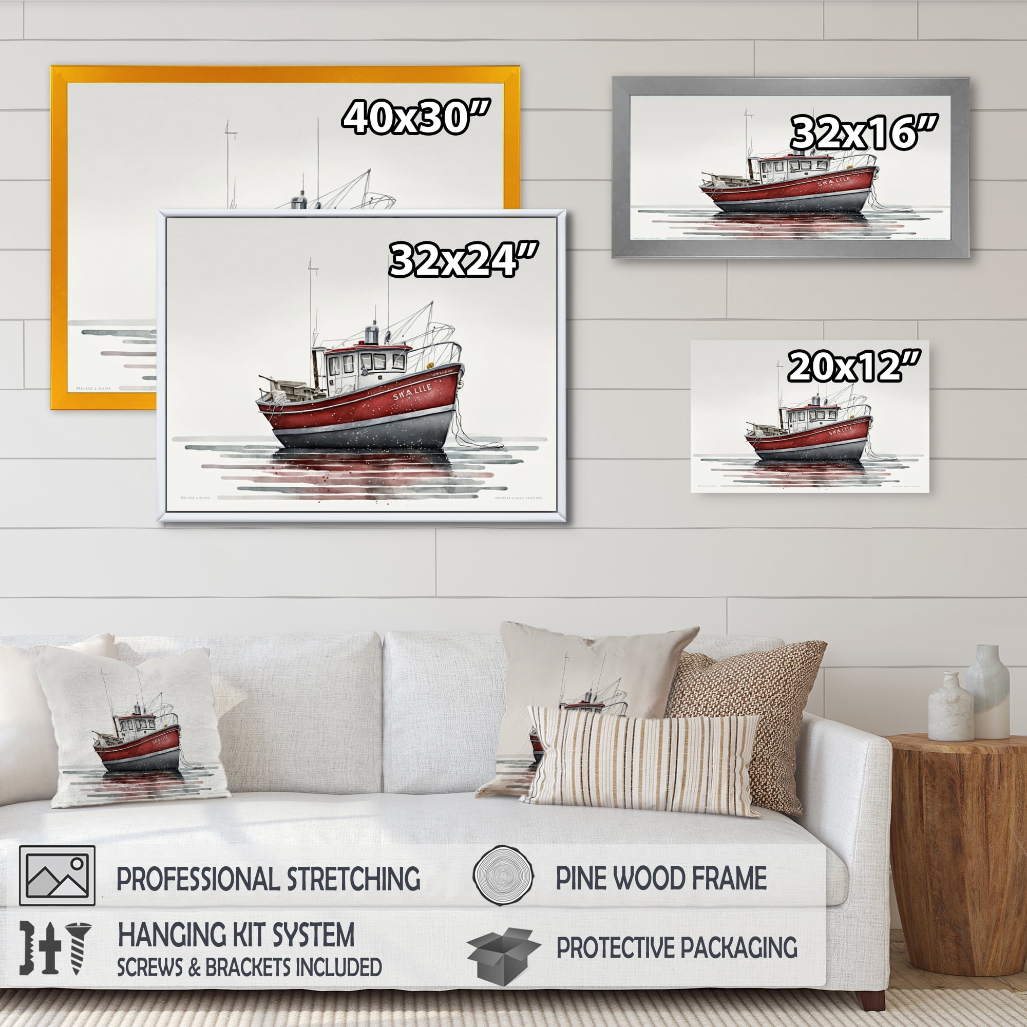 Designart Fisherman'S Boat In The Snow II Canvas Wall Art