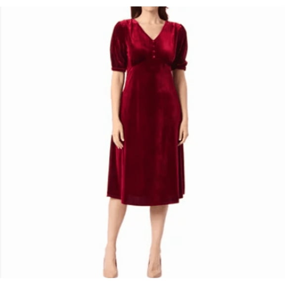 Briggs Women's Short Sleeve V-Neck Dress, Dark red, Small
