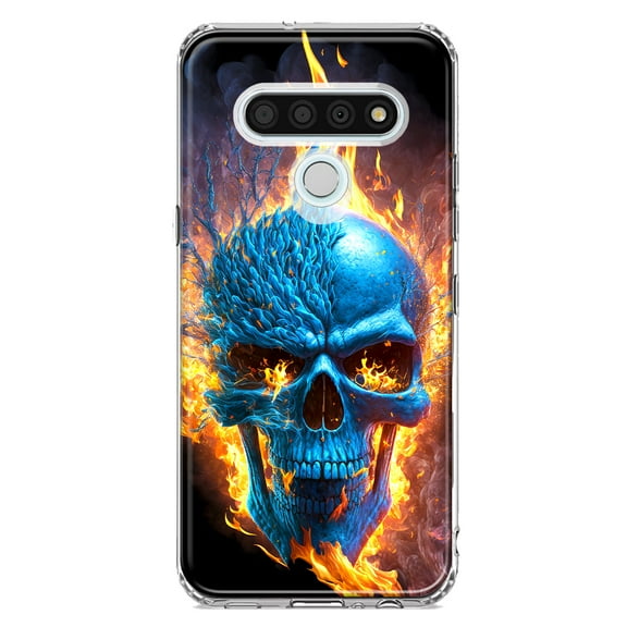 MUNDAZE LG Stylo 6 Blue Flaming Skull Burning Fire Double Layer Phone Case Cover