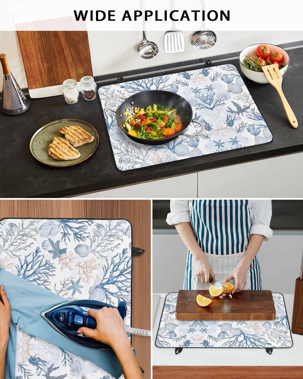 nqOlkjepod Large Induction Cooktop Protector Mat 24"x21", Coastal Coral Stove Top Covers for Electric Stove, Vintage Ocean Blue Starfish Conch Nature Stove Burner Cover Mats, Glass Top Stove Cover
