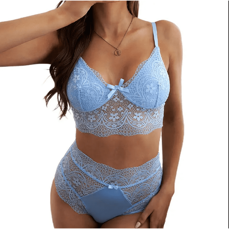 Plus Size Lingerie Set for Women, Sexy Cross Strappy Lace Up Bra Lace+High  Waisted Underwear Panty 