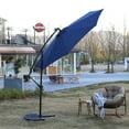thumbnail image 2 of 10FT Outdoor Patio Offset Umbrella with 40 LED Lights, Solar LED Cantilever Umbrella with Crank & Cross Base, Hanging Market  Umbrellafor for Garden Yard Deck Pool, Navy Blue, 2 of 9