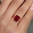 thumbnail image 4 of Gem Stone King 14K Rose Gold Red Created Ruby Solitaire Engagement Ring for Women (5.80 Cttw, Emerald Cut 11x9MM), 4 of 6