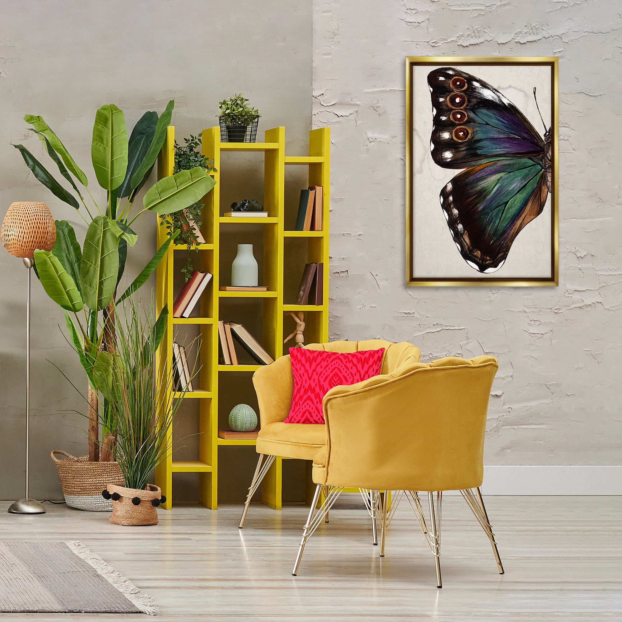 Stupell Industries Traditional Butterfly Wing Animals & Insects Painting Gold Floater Framed Canvas Art Print Wall Art, 21 x 31