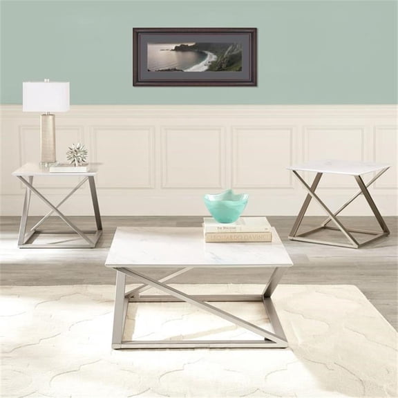 Steve Silver Zurich White Faux Marble Mixed Media 3-piece Occasional Set