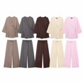 thumbnail image 2 of HH TRAF Trajes de primavera para mujer Nuevo cárdigan de cuello en V de lino de manga larga Blazer Top + Cintura elástica con cordones Pantalón de pierna ancha dividido para mujer, 2 of 5