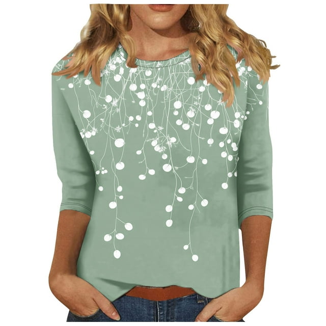 HomeGardon Hauts à Manches 3/4 pour Femmes, Vêtements de Printemps Grande Taille, Mode Féminine, Col Rond, Manches Courtes, Imprimé, S-XXXXXL