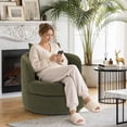 thumbnail image 6 of Ebello Swivel Accent Chair, 360° Round Swivel Barrel Chair with Pillow, Widened Upholstered, Lamb Wool Fabric Detachable Cushion for Living Room, Green, 6 of 10
