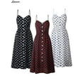 thumbnail image 2 of Spencer Women's Spaghetti Strap Dress Boho Tie Front Button Down Polka Dot Backless Swing Midi Bench Dress "Black,XL", 2 of 7