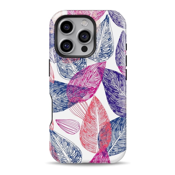 DesignSkinz Scratch-Resistant Hard Slim Case Compatible with iPhone 16 (Compatible with MagSafe) - Seamless Pink & Blue Color Leaves