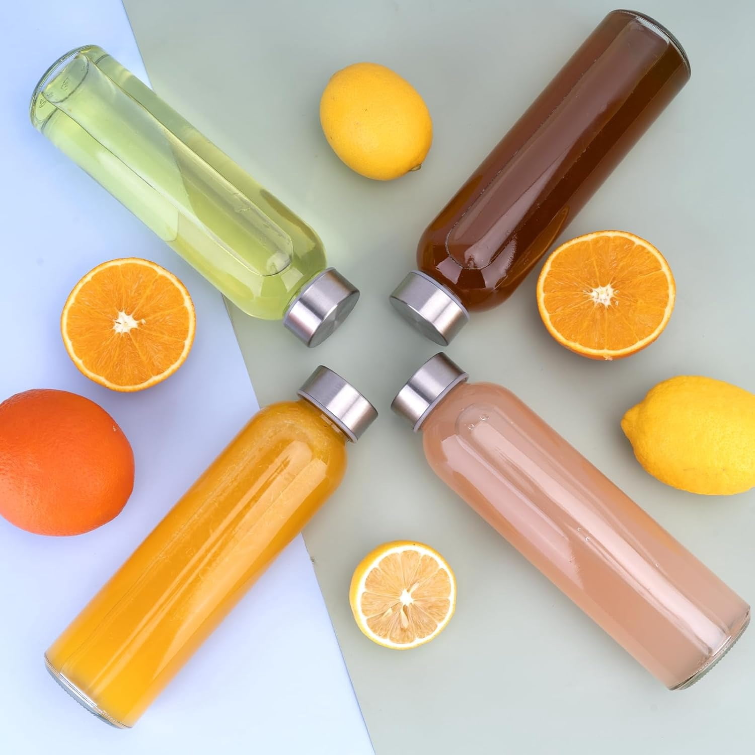 [12 Pack] 18 oz Glass Water Bottles with Lids, Juice Bottles, Clear glass juice bottle for juicing, Eco-Friendly Reusable Glass Juicing Bottles with Stainless Steel Lid, Free,Leak-Proof