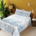 thumbnail image 2 of Ambesonne Nautical Fitted & Top Sheet Set with Shams, Japanese Kanagawa Wave, Blue and White, 2 of 5