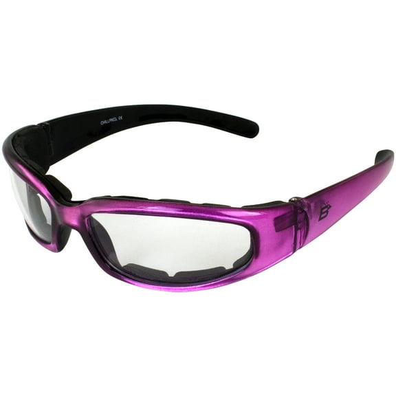 Birdz Chill Women's Foam Padded Powersports Riding Glasses Pink Frame with Clear Lenses
