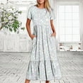 thumbnail image 2 of Penkiiy Women's Summer Casual Short Sleeve Crewneck Dress Casual Flowy Tiered Maxi Beach Dress With Pockets Shiny Print Dress S Silver, 2 of 7