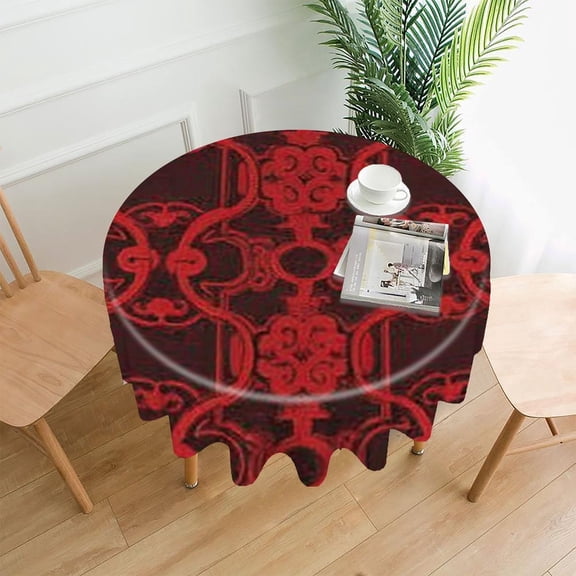 RKSupls 60 Inch Round Tablecloth, Red Ornate Pattern Decorative Premium Polyester Straight Edge Wrinkle Resistant Washable Table Cover for Party Home Dining Decor