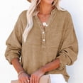thumbnail image 6 of Linen Shirts for Women Summer Tops Casual Gauze Button Neck Long Sleeve Oversized Blouses Tops Lightweight Loose V Neck Pullover Shirts Earthy Yellow XL, 6 of 6