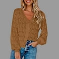 thumbnail image 2 of Lovskoo Short Cardigan Sweaters for Women Long Sleeved Crochet Shawl Front Open V-Neck Button Down Knit Tops Khaki, 2 of 7