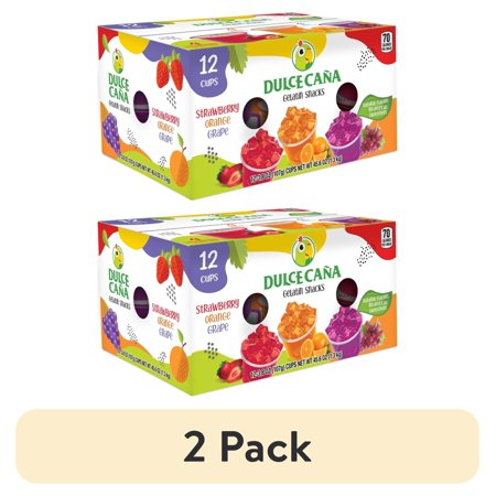 (2 pack) Dulce Caña Gelatin Snacks, Strawberry, Orange & Grape, Natural Flavors, 12–3.8 oz Cups (45.6 oz), No Artificial Sweeteners, Dairy Free
