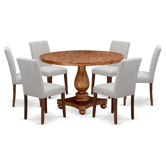 I2AB7-N35 7Pc Dining Room Set - Round Table and 6 Parson Chairs - Antique Walnut Color