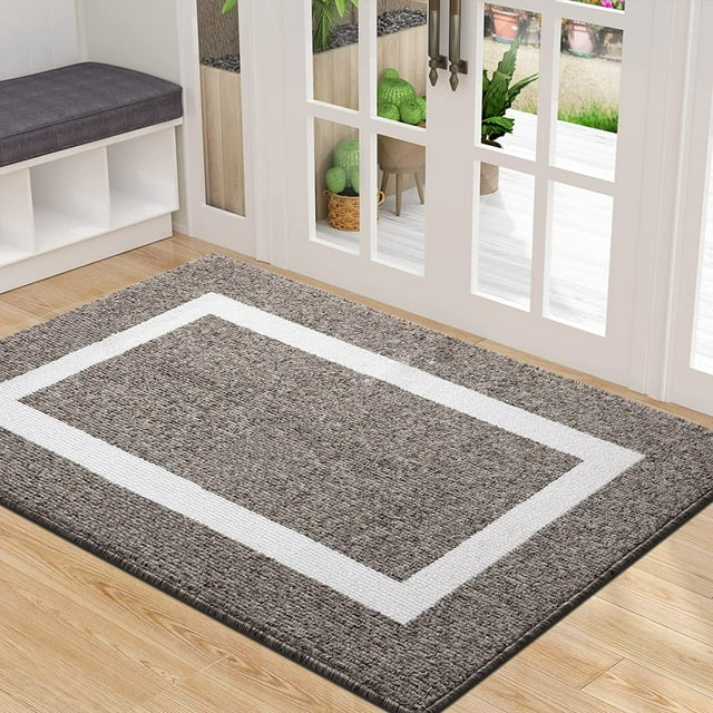 XICEN Tapis de Porte Intérieur, 32x48, Tapis d'Entrée Antidérapant Absorbant Résistant à la Saleté, Lavable à la Machine, Profil Bas, Tapis d'Entrée Intérieur pour Vestibule, Brun