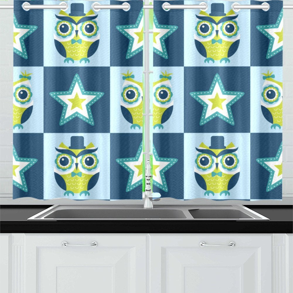 YUSDECOR Colorful Owl And Stars Window Curtains Kitchen ...