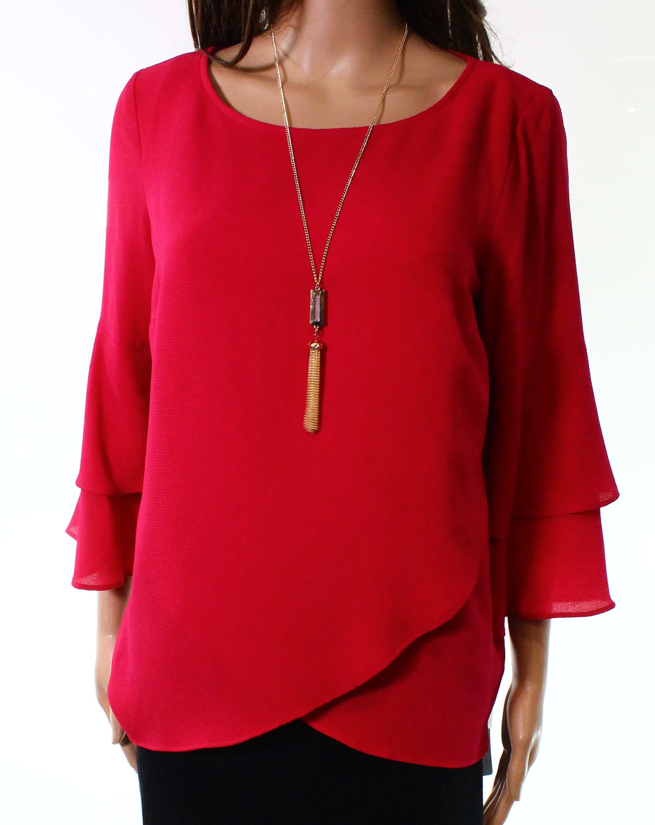 AGB Dresses - Womens Medium Petite Necklace Tiered Sleeve Blouse PM ...