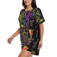 thumbnail image 2 of Haiem Neon Bar Drinks Pattern Pajama Set for Women 2 Piece Lounge Set Short Sleeve Tops and Shorts Soft Sleepwear-X-Large, 2 of 7