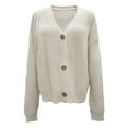 thumbnail image 4 of VISALY Cropped Cardigan Chunky Cardigan Sweaters Women's Chunky Cardigans Sweaters Open Front Long Sleeve Cute Knit Button Loose Short Cozy Outerwear Fall Coat Trendy Sweaters Spring Sweater White M, 4 of 4