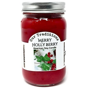 Merry Holly Berry, 16 Oz. Mason Jar, 100% Red Soy Candle, Christmas