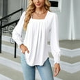 thumbnail image 2 of Women Summer Tops Women's Tunic Tops Long Puff Sleeve Crew Neck Shirts Pleated Solid Tee Blouse Long Sleeve Sweater Bodysuit Comfy Tunics for Women Shirt Button Short Button up Shirts for White M, 2 of 5