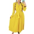 thumbnail image 2 of VBARHMQRT Holiday Party Dresses for Women 2024 Trendy Women Long Dress Spring Dresses V Neck Long Sleeve Pleated Midi Dress with Belt Off Shoulder Dresses for Women Dresses for Women, 2 of 9