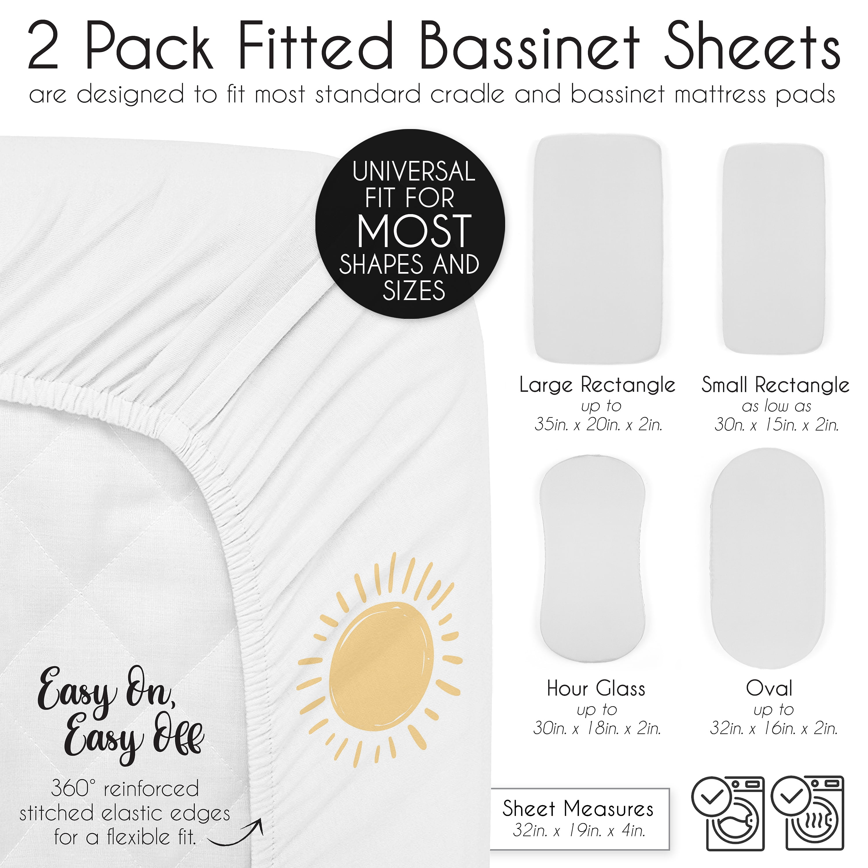 Sweet Jojo Designs Boho Sun White and Mustard Yellow Boy, Girl, Unisex/Gender Neutral Baby Bassinet Fitted Sheets Set 2 Piece
