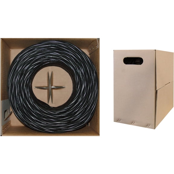 1000 Foot Bulk Cat6 Ethernet Cable, 24 AWG, 350 Mhz, ETL Listed 4 Pair Stranded Bare Copper, Unshielded Twisted Pair(UTP) with Pull Box, CableWholesale, Black